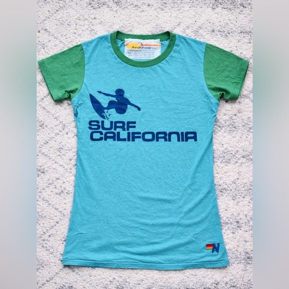 Rare Vintage Aviator Nation Blue and Green Surf California Tee
